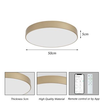 Brilagi - ściemnialna oprawa sufitowa LED POOL SMART LED/60W/230V 3000-6000K średnica 50 cm Wi-Fi Tuya złota + pilot zdalnego sterowania