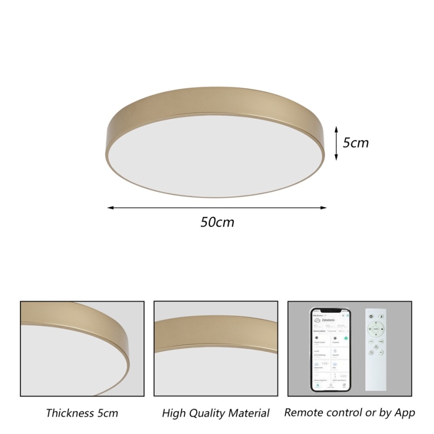 Brilagi - ściemnialna oprawa sufitowa LED POOL SMART LED/60W/230V 3000-6000K średnica 50 cm Wi-Fi Tuya złota + pilot zdalnego sterowania