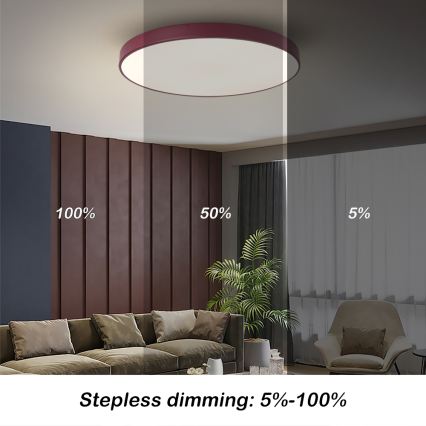 Brilagi - Ściemnialna oprawa sufitowa LED POOL LED/60W/230V 3000-6000K średnica 60 cm bordowa + pilot zdalnego sterowania
