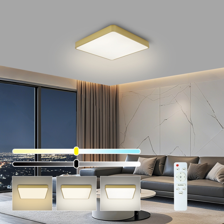 BRILAGI - ściemnialna lampa sufitowa LED POOL SQUARE LED/36W/230V 3000-6000K 40x40 cm złota + pilot zdalnego sterowania