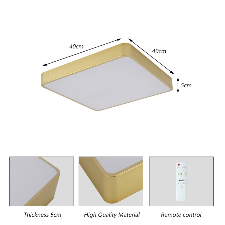 BRILAGI - ściemnialna lampa sufitowa LED POOL SQUARE LED/36W/230V 3000-6000K 40x40 cm złota + pilot zdalnego sterowania