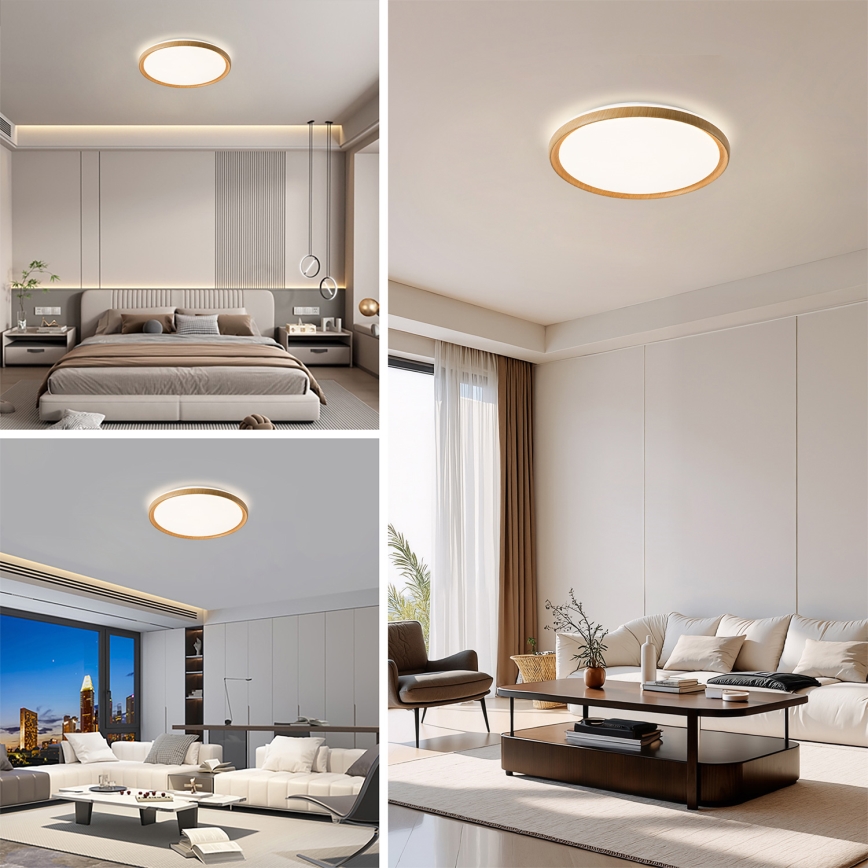 Brilagi - Ściemnialna oprawa sufitowa LED RIVO LED/72W/230V 3000–6000K, dekor drewna, średnica 50 cm + zdalne sterowanie
