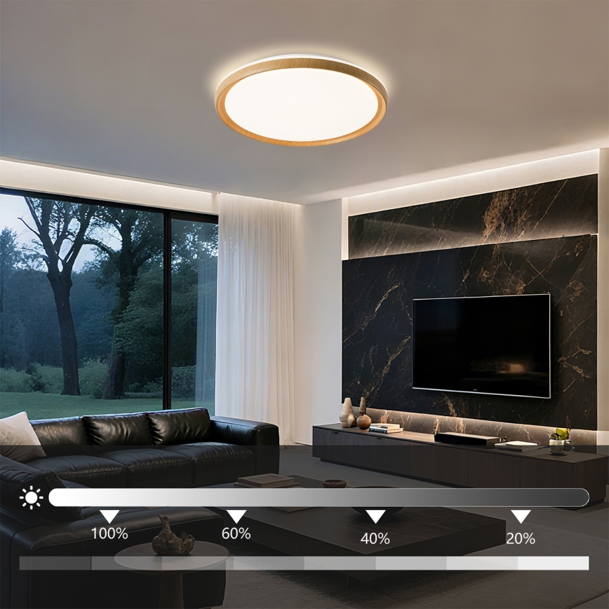 Brilagi - Ściemnialna oprawa sufitowa LED RIVO LED/72W/230V 3000–6000K, dekor drewna, średnica 50 cm + zdalne sterowanie