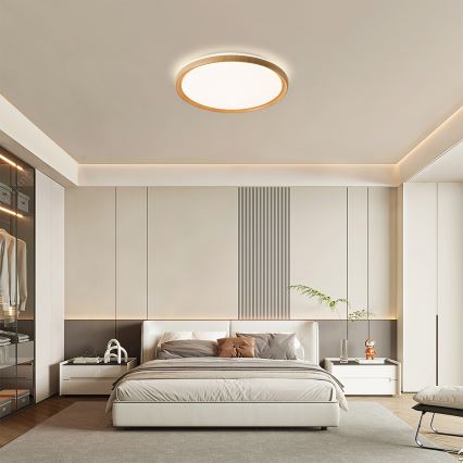 Brilagi - Ściemnialna oprawa sufitowa LED RIVO LED/72W/230V 3000–6000K, dekor drewna, średnica 50 cm + zdalne sterowanie