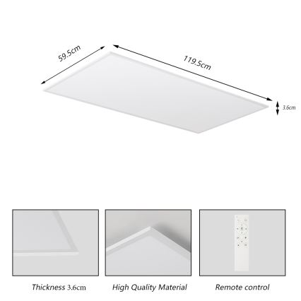 Brilagi - LED ściemnialna oprawa sufitowa SLIMFRAME LED/80W/230V 120x60 cm 3000-6000K biała + pilot zdalnego sterowania