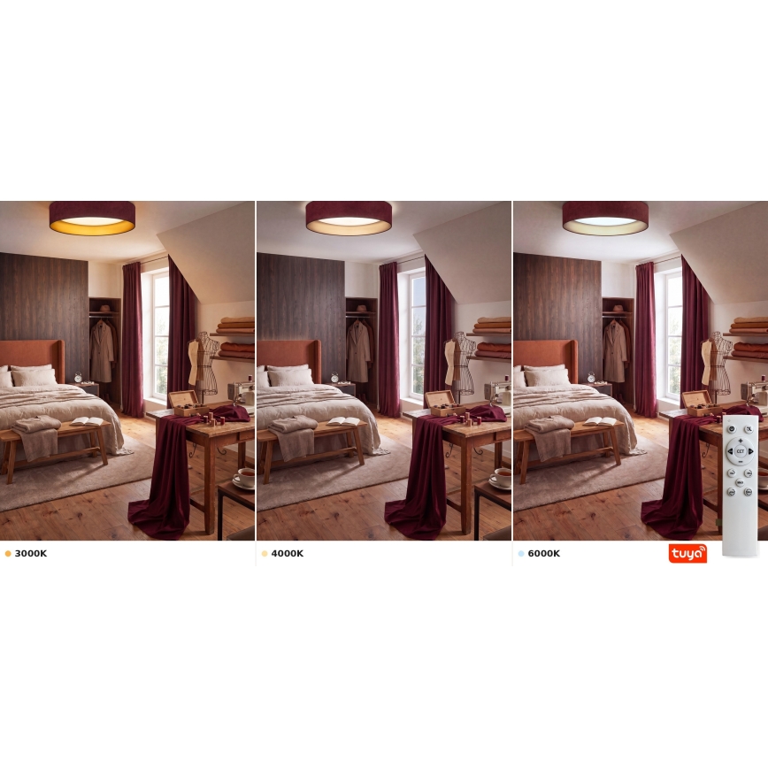BRILAGI - LED ściemnialny plafon VELVET SMARTIX LED/24W/230V 3000-6000K śr. 45 cm bordowy/złoty Wi-Fi Tuya Beacon + pilot zdalnego sterowania