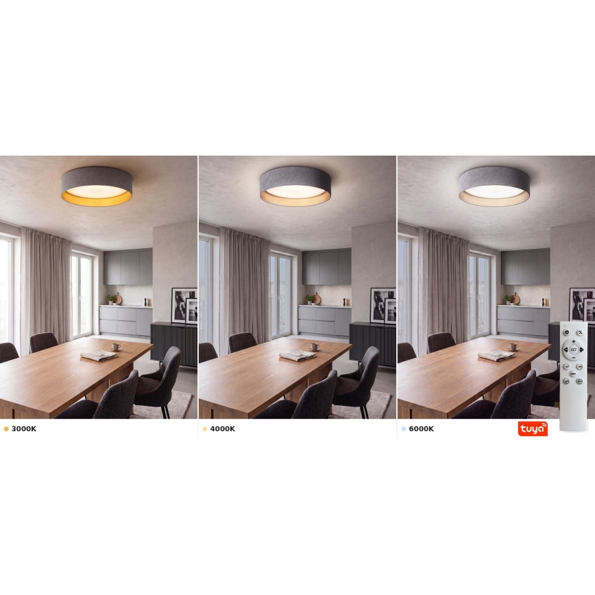 Brilagi - ściemnialna lampa sufitowa LED VELVET SMARTIX LED/24W/230V 3000-6000K śr. 45 cm szary/złoty Wi-Fi Tuya Beacon + zdalne sterowanie