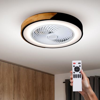 Brilagi - ściemnialna lampa sufitowa LED z wentylatorem LED/30W/230V 3000-6500K śr. 50 cm czarny/dąb + pilot zdalnego sterowania