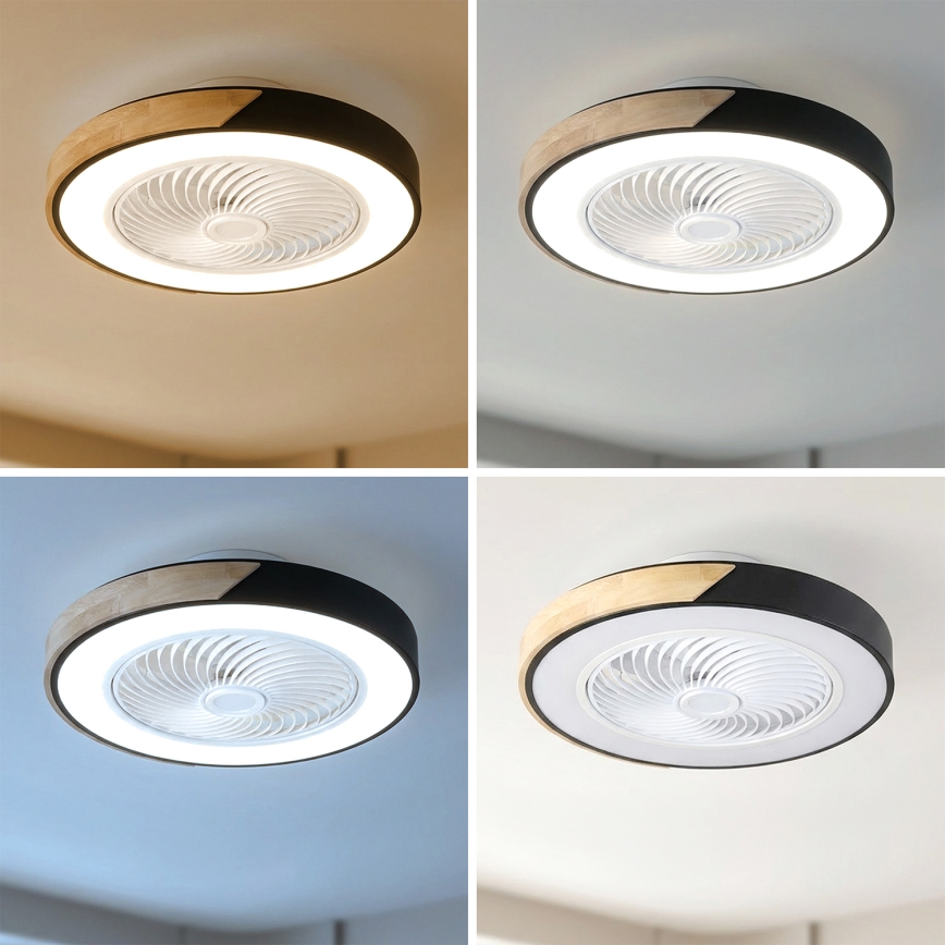 Brilagi - ściemnialna lampa sufitowa LED z wentylatorem LED/30W/230V 3000-6500K śr. 50 cm czarny/dąb + pilot zdalnego sterowania