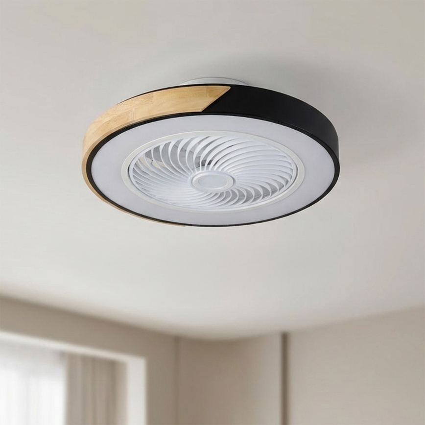 Brilagi - ściemnialna lampa sufitowa LED z wentylatorem LED/30W/230V 3000-6500K śr. 50 cm czarny/dąb + pilot zdalnego sterowania
