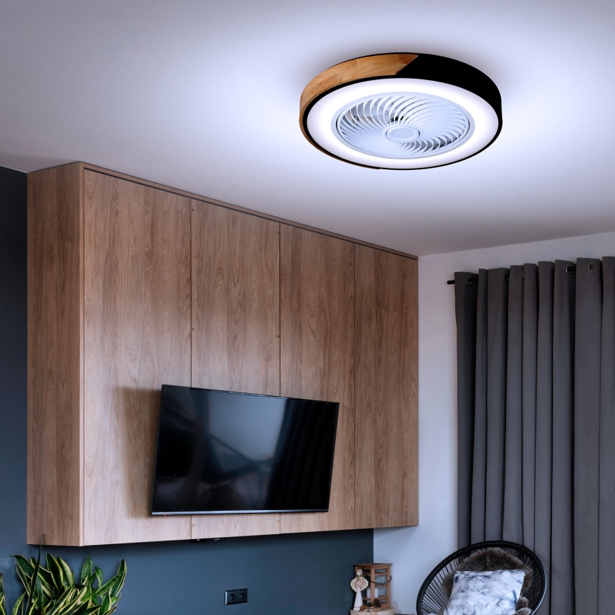 Brilagi - ściemnialna lampa sufitowa LED z wentylatorem LED/30W/230V 3000-6500K śr. 50 cm czarny/dąb + pilot zdalnego sterowania
