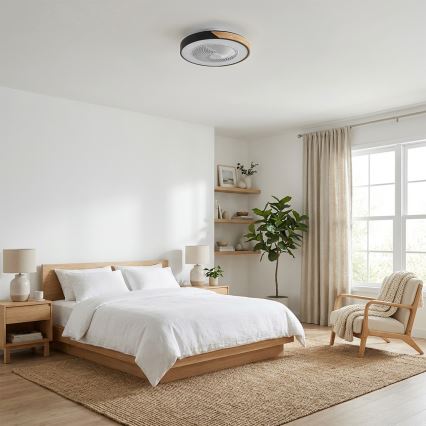 Brilagi - ściemnialna lampa sufitowa LED z wentylatorem LED/30W/230V 3000-6500K śr. 50 cm czarny/dąb + pilot zdalnego sterowania