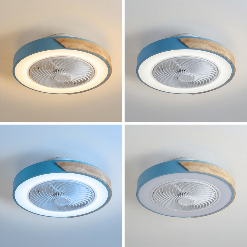 Brilagi - Ściemnialna lampa sufitowa LED z wentylatorem LED/38W/230V 3000-6500K 3000-6500K śr. 50 cm niebieski/dąb + pilot zdalnego sterowania