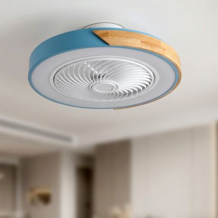 Brilagi - Ściemnialna lampa sufitowa LED z wentylatorem LED/38W/230V 3000-6500K 3000-6500K śr. 50 cm niebieski/dąb + pilot zdalnego sterowania