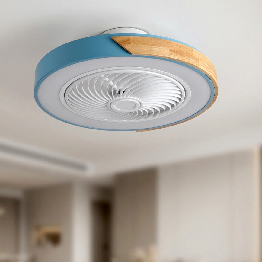 Brilagi - Ściemnialna lampa sufitowa LED z wentylatorem LED/38W/230V 3000-6500K 3000-6500K śr. 50 cm niebieski/dąb + pilot zdalnego sterowania