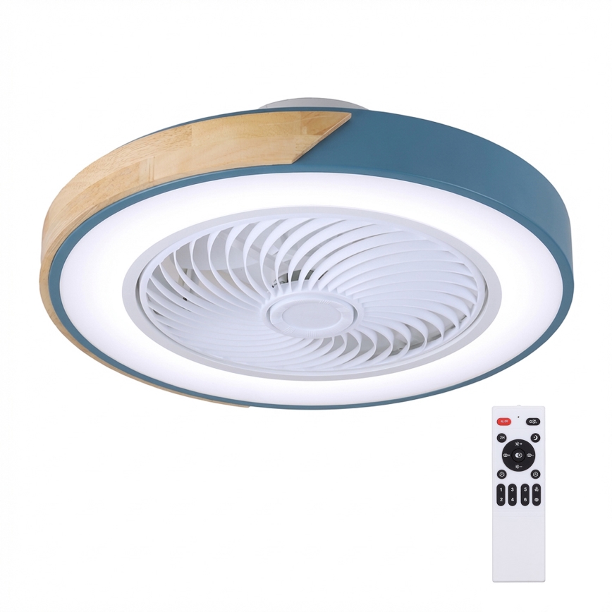 Brilagi - Ściemnialna lampa sufitowa LED z wentylatorem LED/38W/230V 3000-6500K 3000-6500K śr. 50 cm niebieski/dąb + pilot zdalnego sterowania