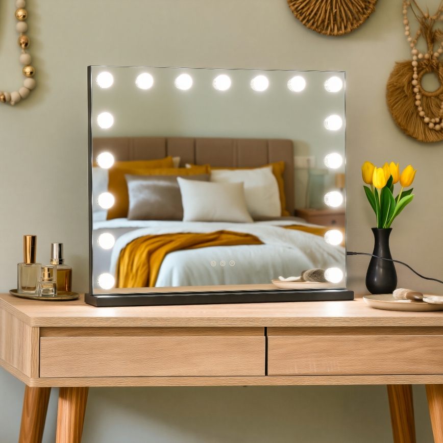BRILAGI - LED Ściemnialne lustro do makijażu HOLLYWOOD LED/15W/230V CCT + 2x USB 60x50 cm czarne