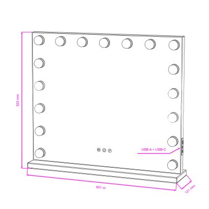 BRILAGI - LED Ściemnialne lustro do makijażu HOLLYWOOD LED/15W/230V CCT + 2x USB 60x50 cm czarne