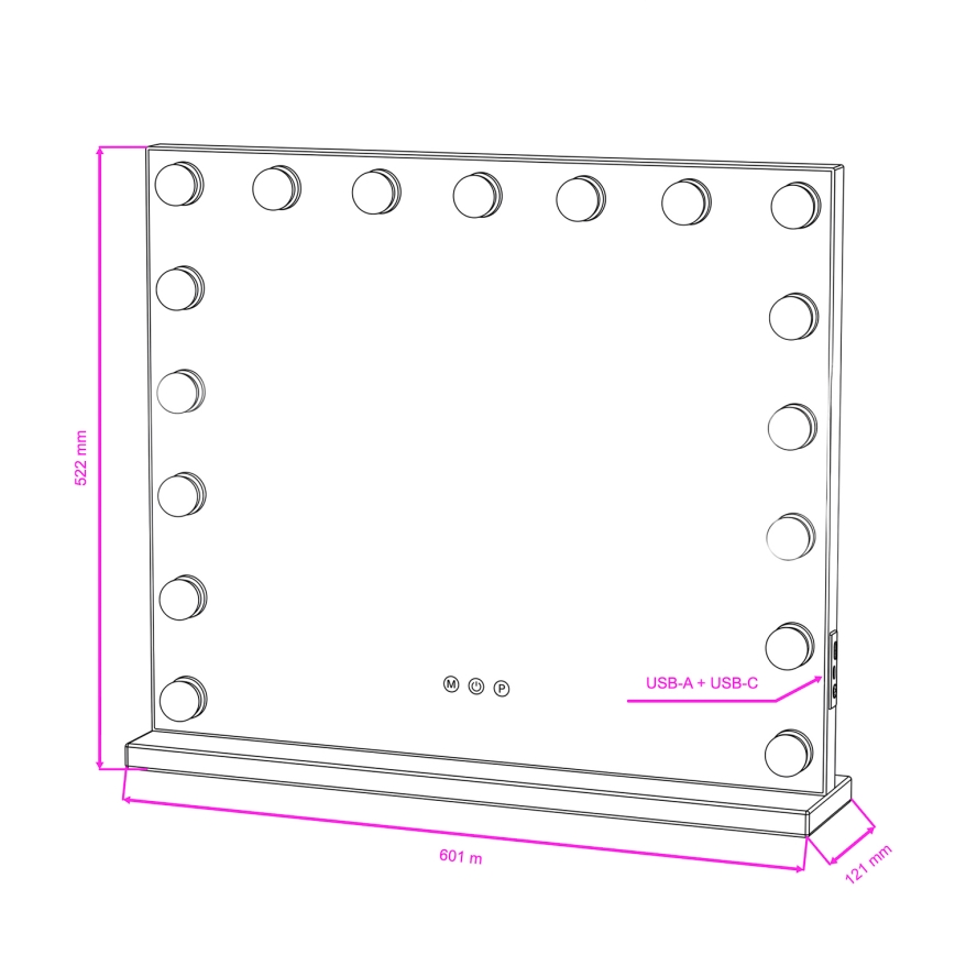 BRILAGI - LED Ściemnialne lustro do makijażu HOLLYWOOD LED/15W/230V CCT + 2x USB 60x50 cm czarne