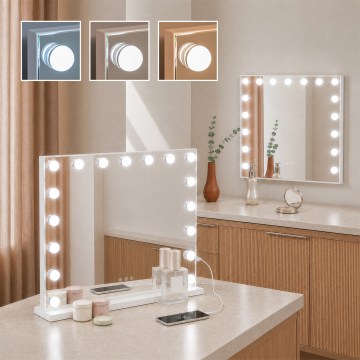 BRILAGI - LED ściemnialne lustro do makijażu HOLLYWOOD LED/15W/230V CCT + 2x USB 60x50 cm białe