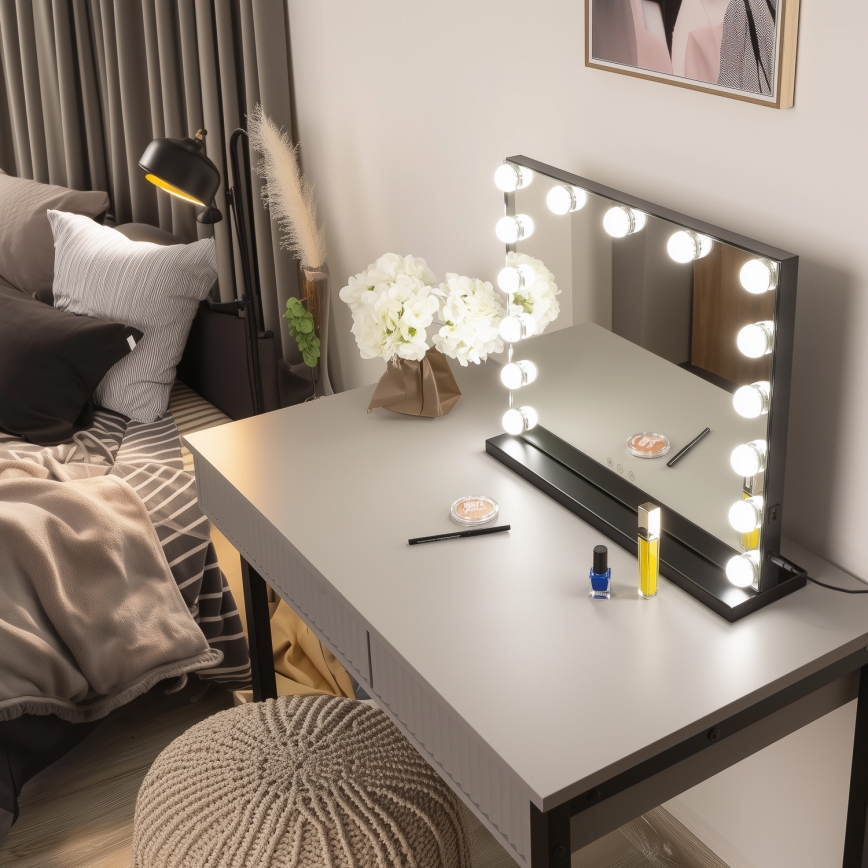 BRILAGI - LED Ściemnialne lustro do makijażu HOLLYWOOD LED/15W/230V CCT + USB czarne