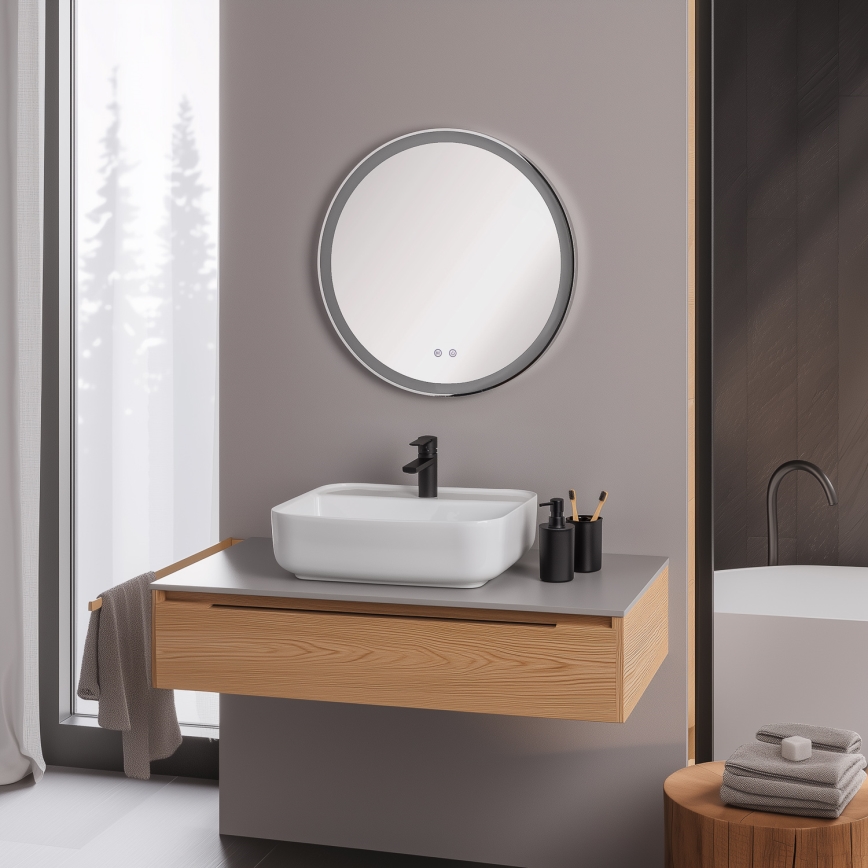 Brilagi - LED ściemnialne podgrzewane lustro łazienkowe z podświetleniem ALU PRO LED/18W/230V śr. 60 cm 3000/4000/6500K IP44 błyszczący chrom CRI 90