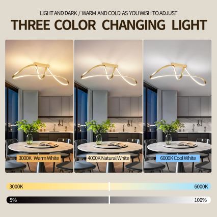 Brilagi - LED ściemnialny przysufitowy żyrandol TWISTER LED/60W/230V 3000-6000K złoty + pilot zdalnego sterowania