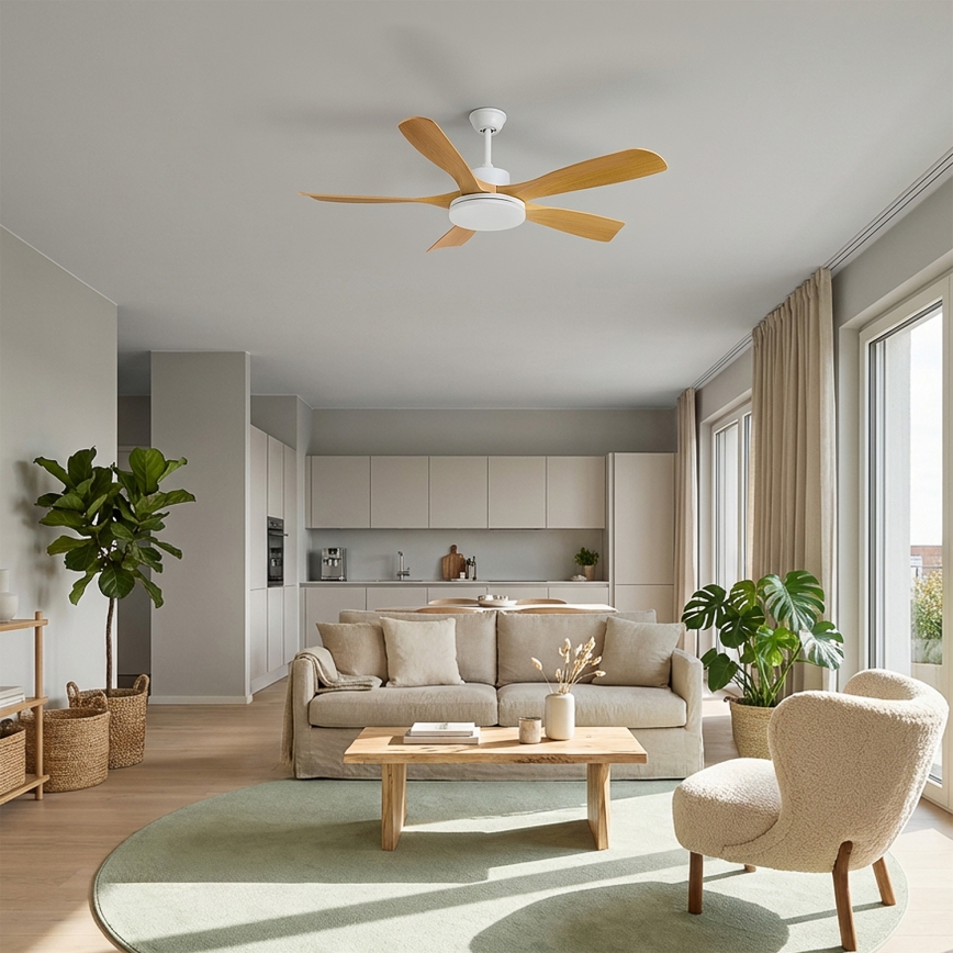 Brilagi - ściemnialny wentylator sufitowy LED/34W/230V 132 cm biały/brązowy + pilot zdalnego sterowania