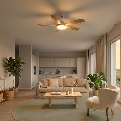 Brilagi - ściemnialny wentylator sufitowy LED/34W/230V 132 cm biały/brązowy + pilot zdalnego sterowania