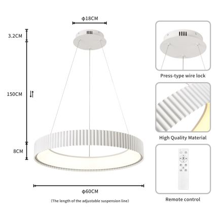 BRILAGI - LED ściemnialny żyrandol na lince FALCON MODERN LED/54W/230V 3000-6000K śr. 60 cm biały + zdalne sterowanie