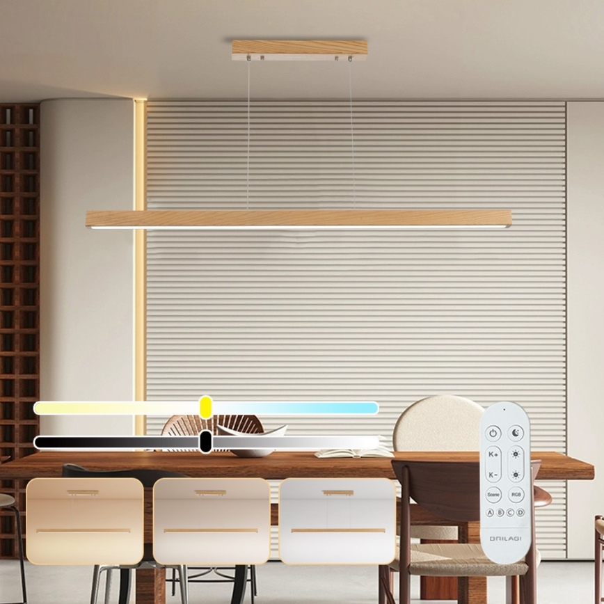 Brilagi - LED ściemnialny żyrandol na lince OAK SMART LED/30W/230V Wi-Fi Tuya dąb + pilot zdalnego sterowania