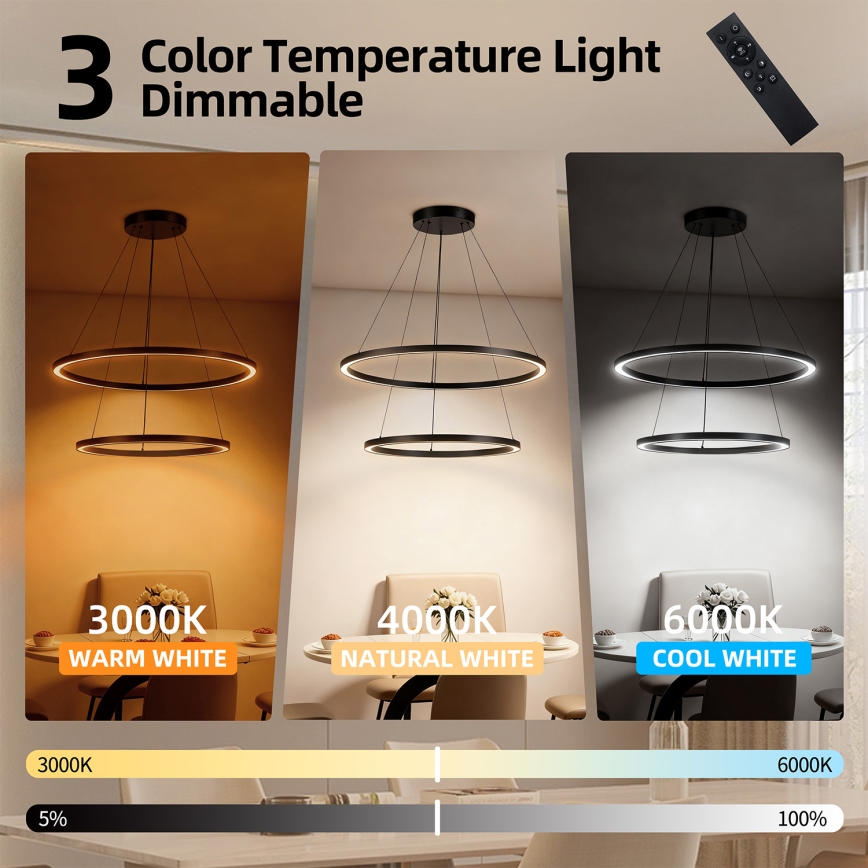 Brilagi - ściemnialny żyrandol LED na linkach PORTOFINO LED/98W/230V 3000-6000K śr. 80 cm czarny + pilot zdalnego sterowania