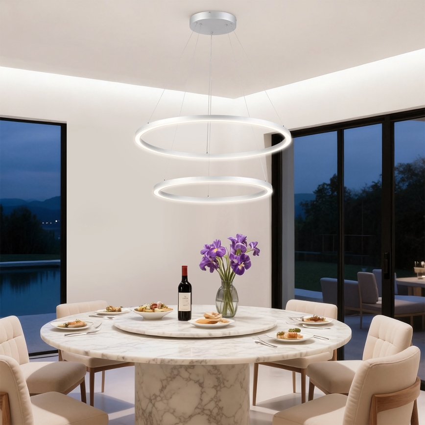 Brilagi - LED ściemnialny żyrandol na linkach PORTOFINO LED/98W/230V 3000-6000K, średnica 80 cm, srebrny + pilot zdalnego sterowania