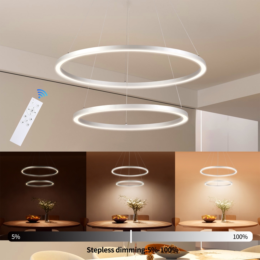 Brilagi - LED ściemnialny żyrandol na linkach PORTOFINO LED/98W/230V 3000-6000K, średnica 80 cm, srebrny + pilot zdalnego sterowania