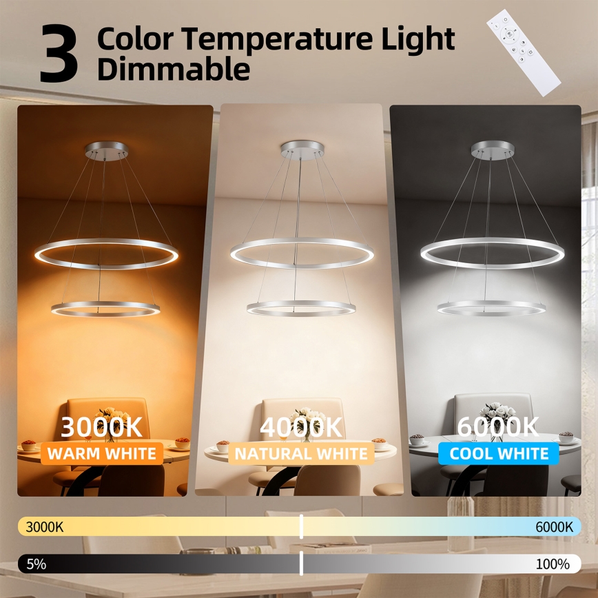 Brilagi - LED ściemnialny żyrandol na linkach PORTOFINO LED/98W/230V 3000-6000K, średnica 80 cm, srebrny + pilot zdalnego sterowania