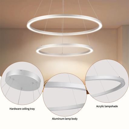 Brilagi - LED ściemnialny żyrandol na linkach PORTOFINO LED/98W/230V 3000-6000K, średnica 80 cm, srebrny + pilot zdalnego sterowania