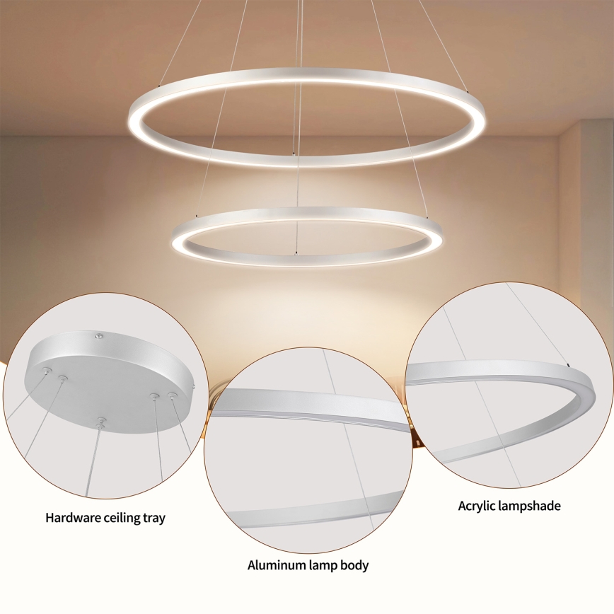 Brilagi - LED ściemnialny żyrandol na linkach PORTOFINO LED/98W/230V 3000-6000K, średnica 80 cm, srebrny + pilot zdalnego sterowania