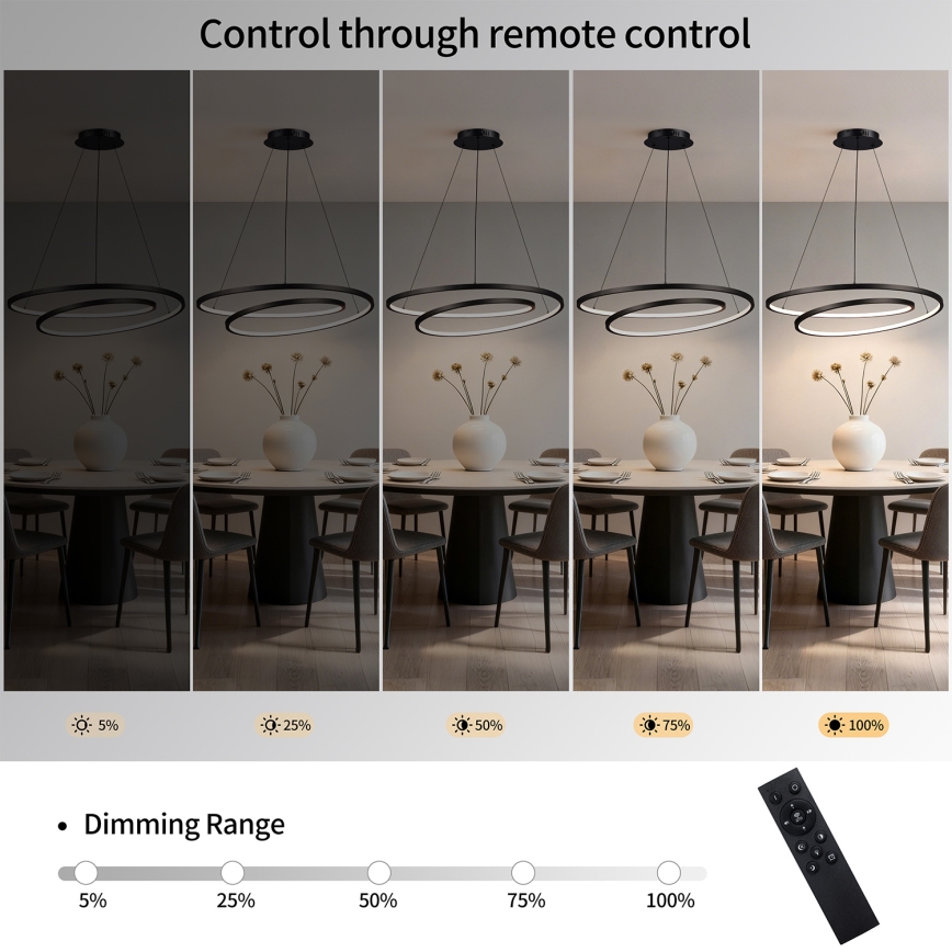 Brilagi - ściemnialna lampa wisząca LED na przewodzie TWISTER LED/105W/230V 3000-6000K o średnicy 100 cm, czarna + pilot zdalnego sterowania