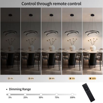 Brilagi - ściemnialna lampa wisząca LED na lince TWISTER LED/48W/230V 3000-6000K średnica 50 cm czarna + zdalne sterowanie
