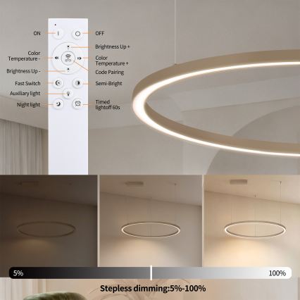 Brilagi - ściemnialny żyrandol LED na lince PORTOFINO LED/60W/230V 3000-6000K Ø 80 cm beżowy + pilot zdalnego sterowania