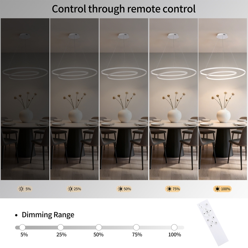 Brilagi - LED ściemnialny żyrandol na lince TWISTER LED/105W/230V 3000-6000K Ø 100 cm biały + pilot zdalnego sterowania