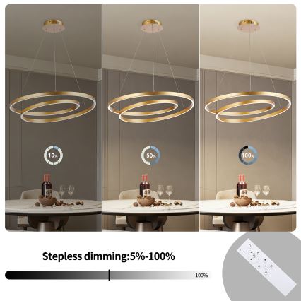 Brilagi - Ściemnialna lampa wisząca na linkach TWISTER LED/75W/230V 3000-6000K śr. 70 cm złota + pilot