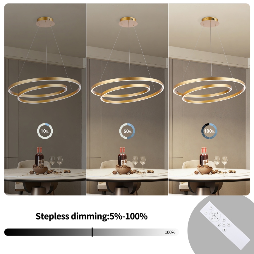 Brilagi - Ściemnialna lampa wisząca na linkach TWISTER LED/75W/230V 3000-6000K śr. 70 cm złota + pilot