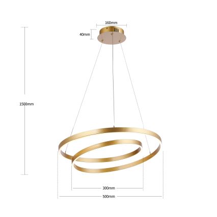 Brilagi - Ściemniana lampa wisząca na lince TWISTER LED/48W/230V 3000–6000K śr. 50 cm, złota + pilot zdalnego sterowania