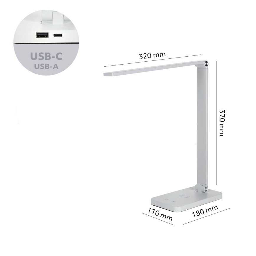 Brilagi - Lampka stołowa LED ściemniana z dotykowym sterowaniem i bezprzewodowym ładowaniem Qi MODO CHARGE LED/7W/5V 3000/4000/6000K biała