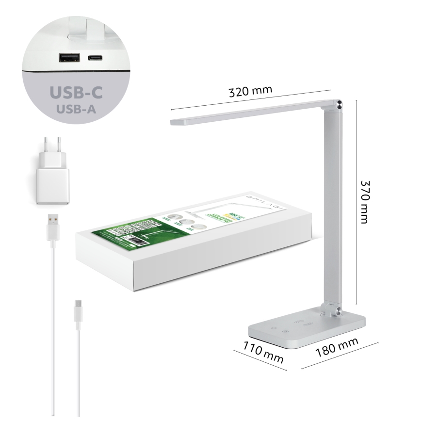 Brilagi - Lampka stołowa LED ściemniana z dotykowym sterowaniem i bezprzewodowym ładowaniem Qi MODO CHARGE LED/7W/5V 3000/4000/6000K biała