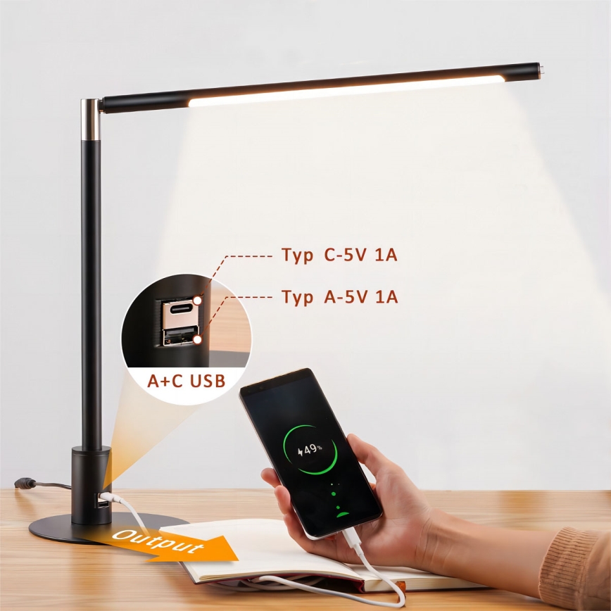 Brilagi - LED ściemniana dotykowa lampka biurkowa z portami USB VARIO LED/7W/230V 3000-6500K CRI 96 czarna