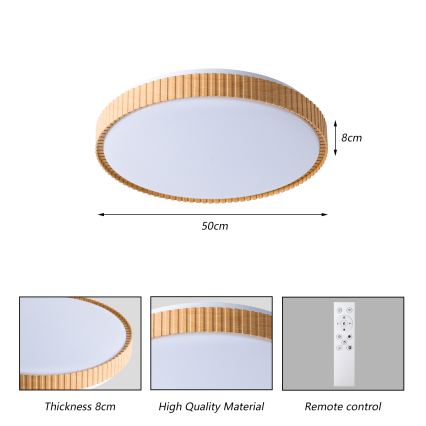 Brilagi - Ściemnialna lampa sufitowa CORVO LED/72W/230V 3000-6000K dekor drewna śr. 50 cm + pilot zdalnego sterowania