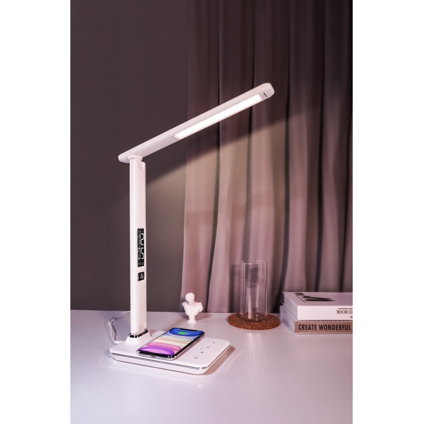 Brilagi - LED ściemnialna lampa stołowa z bezprzewodowym ładowaniem QI i USB REGINA LED/8,5W/230V biała