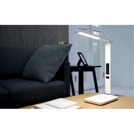 Brilagi - LED ściemnialna lampa stołowa z bezprzewodowym ładowaniem QI i USB REGINA LED/8,5W/230V biała